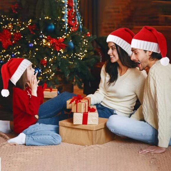 Knitted Santa Hat with Pompom Warm Soft Crochet Beanie Classic Festive Style main image 7